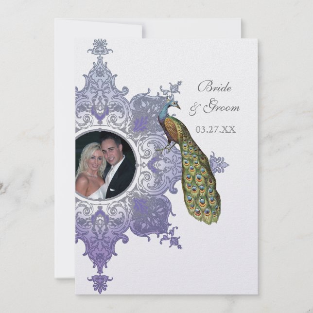 Invitación a la boda barroca de pavo real - Lavand (Anverso)