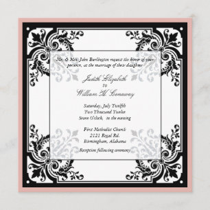 Invitación a la boda barroca negra, blanca y pasiv