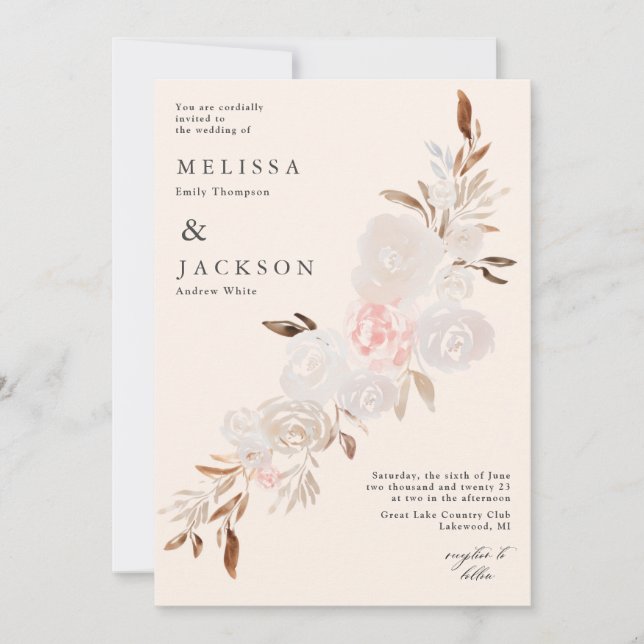 Invitación a la boda beige de Rosas de crema de co (Anverso)
