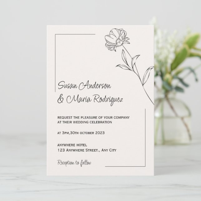 Invitación a la boda beige elegante (Anverso de pie)
