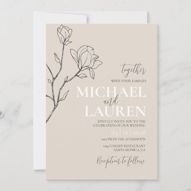Invitación a la boda beige elegante (Anverso)