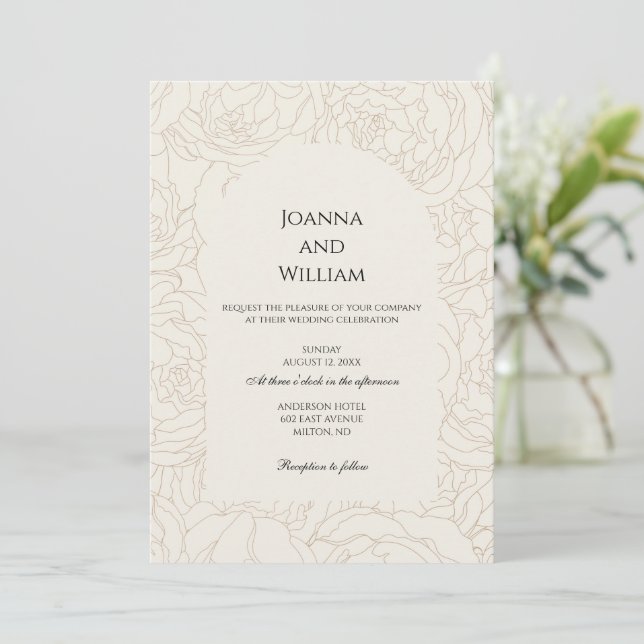 Invitación a la boda beige marrón moderna y elegan (Anverso de pie)