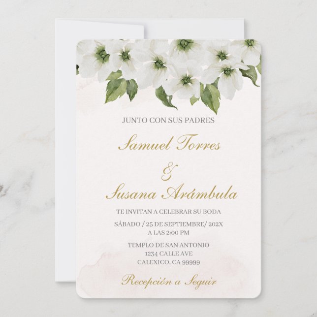Invitación a la boda Beige-verde española (Anverso)