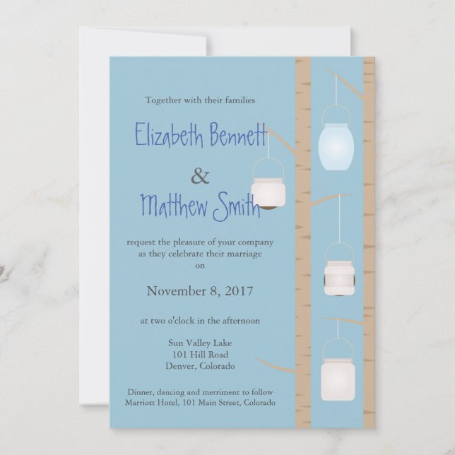 Invitación a la boda bilingüe de bosques (Anverso)