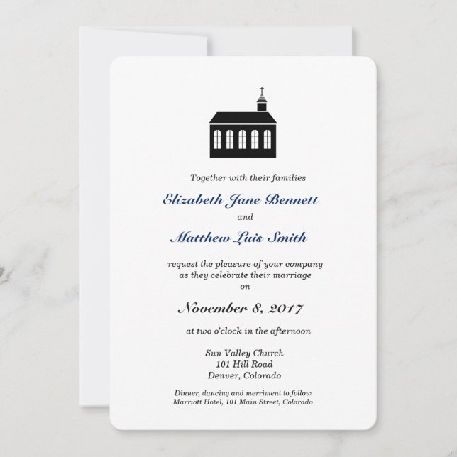 Invitación a la boda bilingüe de la capilla clásic (Anverso)