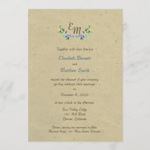 Invitación a la boda bilingüe de un monograma rúst