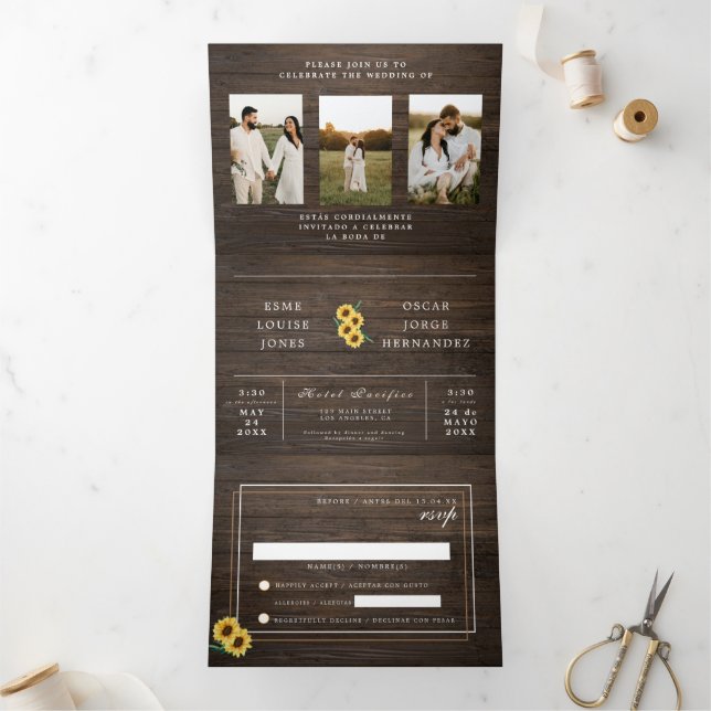 Invitación a la boda bilingüe - Fotos rusticas (Interior)