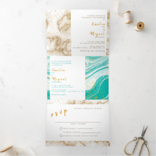 Invitación a la boda bilingüe - Mármol todo en uno