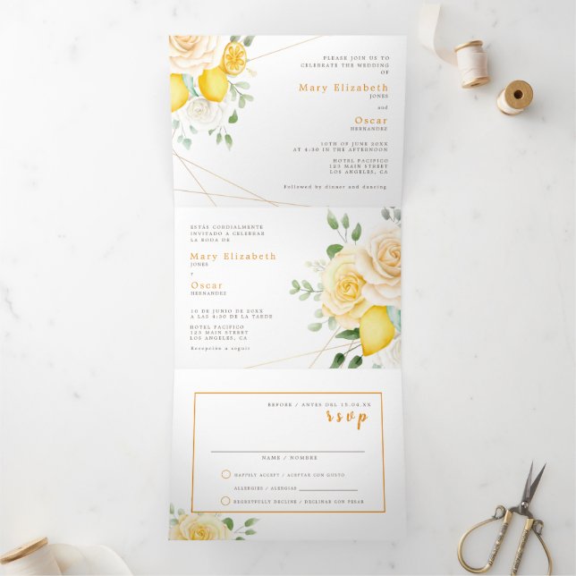 Invitación a la boda bilingüe - Todos los limonero (Interior)