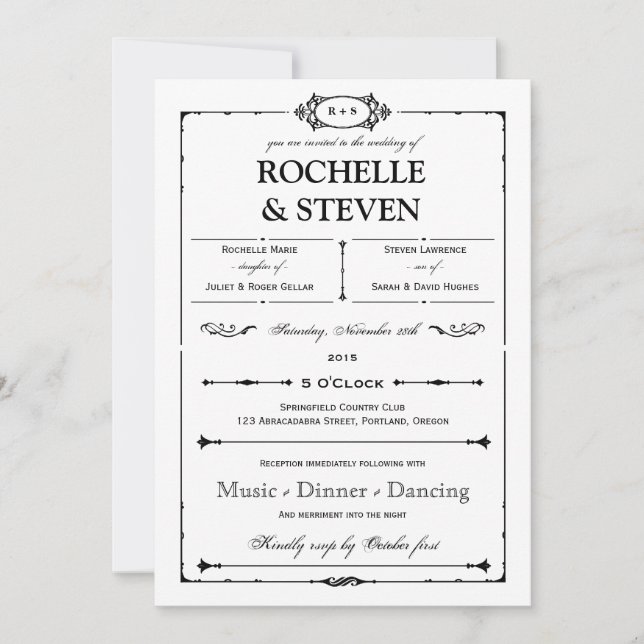 Invitación a la boda bistró (Anverso)