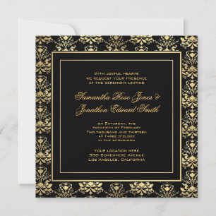 Invitación a la boda Black & Gold Damask
