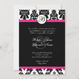 Invitación a la boda Black Hot Pink Damask