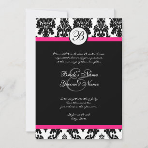 Invitación a la boda Black Hot Pink Damask