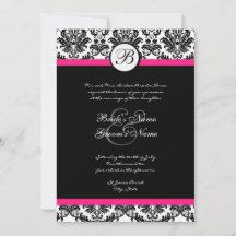 Invitación a la boda Black Hot Pink Damask