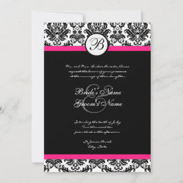 Invitación a la boda Black Hot Pink Damask