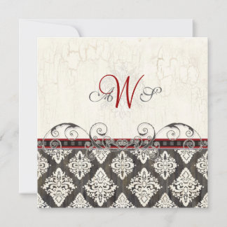 Invitación a la boda Black 'n White Damask (rojo)