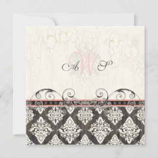 Invitación a la boda Black 'n White Damask (rosa)