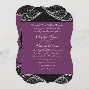 Invitación a la boda Black Purple Paisley Damask