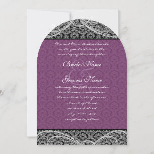 Invitación a la boda Black Purple Paisley Damask