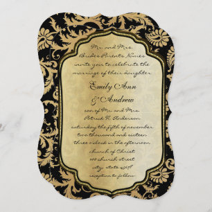 Invitación a la boda Black Vintage Damask