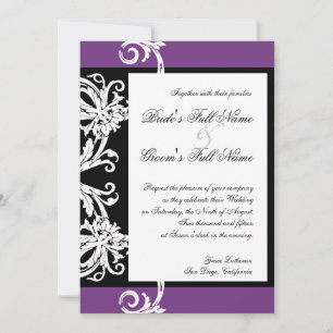 Invitación a la boda Black White Purple Heart Dama