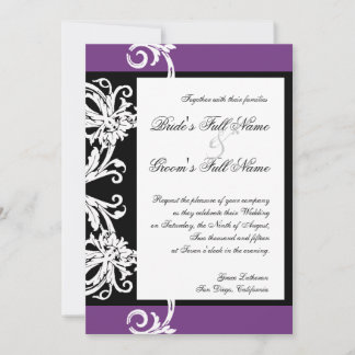 Invitación a la boda Black White Purple Heart Dama