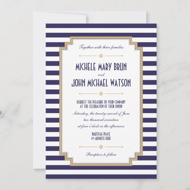 Invitación a la Boda Blanca Azul de la Armada Náut (Anverso)