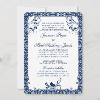 Invitación a la Boda Blanca Azul de la Marina Flor