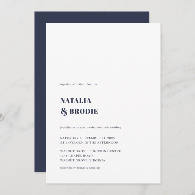 Invitación a la boda blanca azul de la Marina mini (Anverso / Reverso)