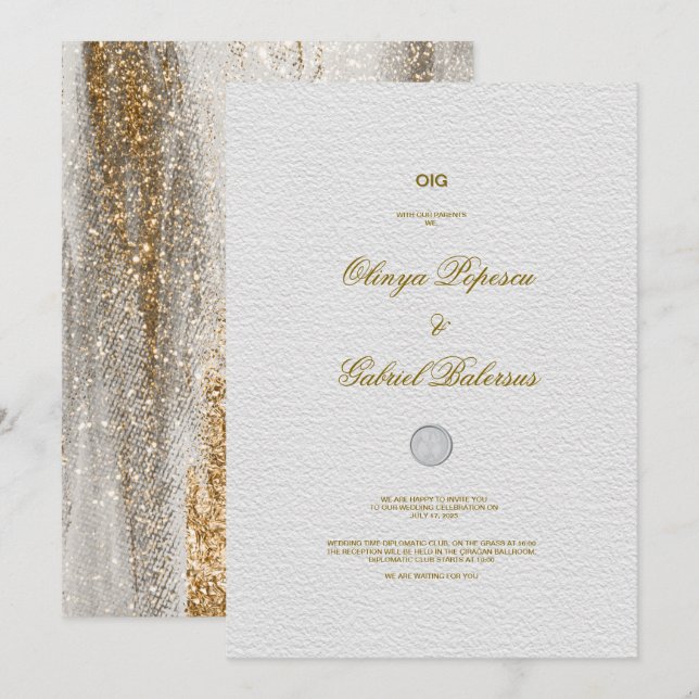 Invitación a la boda blanca con brotes de brocha d (Anverso / Reverso)