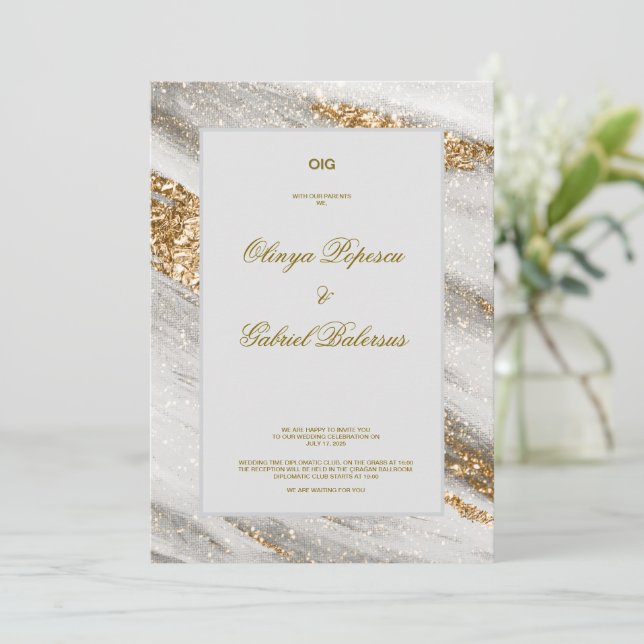 Invitación a la boda blanca con brotes de brocha d (Anverso de pie)