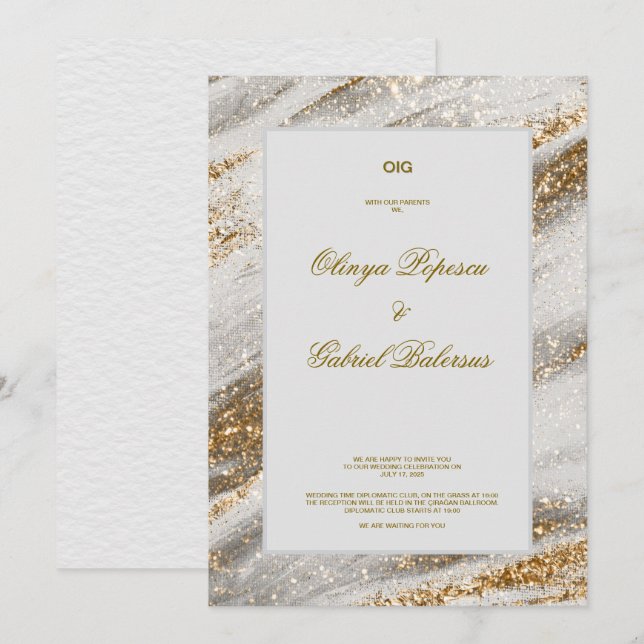 Invitación a la boda blanca con brotes de brocha d (Anverso / Reverso)