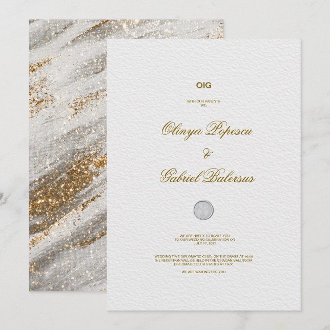 Invitación a la boda blanca con brotes de brocha d (Anverso / Reverso)