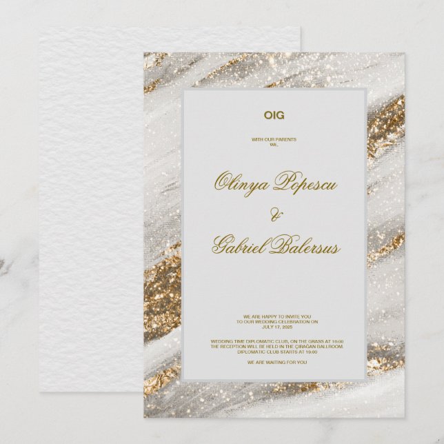 Invitación a la boda blanca con brotes de brocha d (Anverso / Reverso)