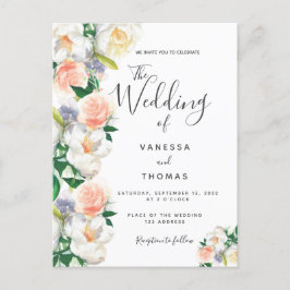 Invitación a la boda blanca con escritura de coral
