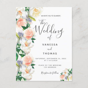Invitación a la boda blanca con escritura de coral