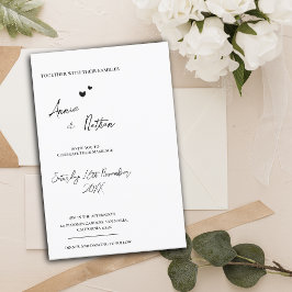 Invitación a la boda blanca con escritura minimali