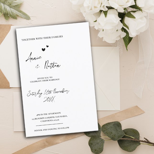Invitación a la boda blanca con escritura minimali (Subido por el creador)