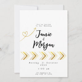 Invitación a la boda blanca con flecha de corazón