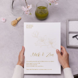 Invitación a la Boda Blanca con Floral de Oro mini
