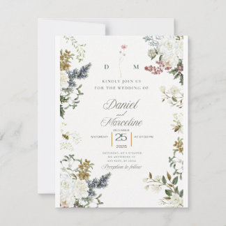 Invitación a la boda blanca con flores - guardar l