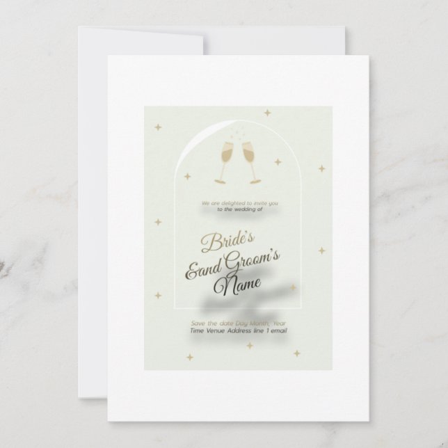 Invitación a la boda blanca con imprenta azul mode (Anverso)