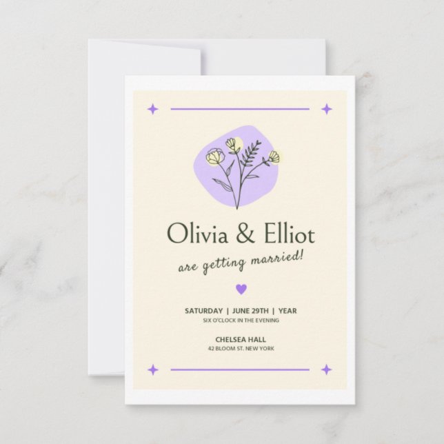 Invitación a la boda blanca con un delgado boro pl (Anverso)