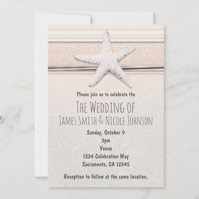 Invitación a la Boda Blanca Cremosa Starfish (Anverso)