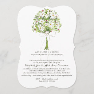 Invitación a la boda blanca Daisy Bouquet