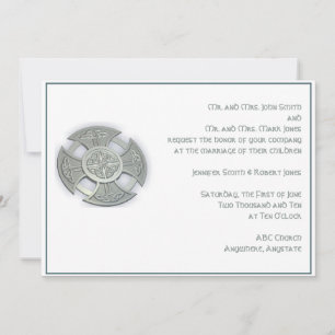 Invitación a la boda blanca de cruz celta plateada