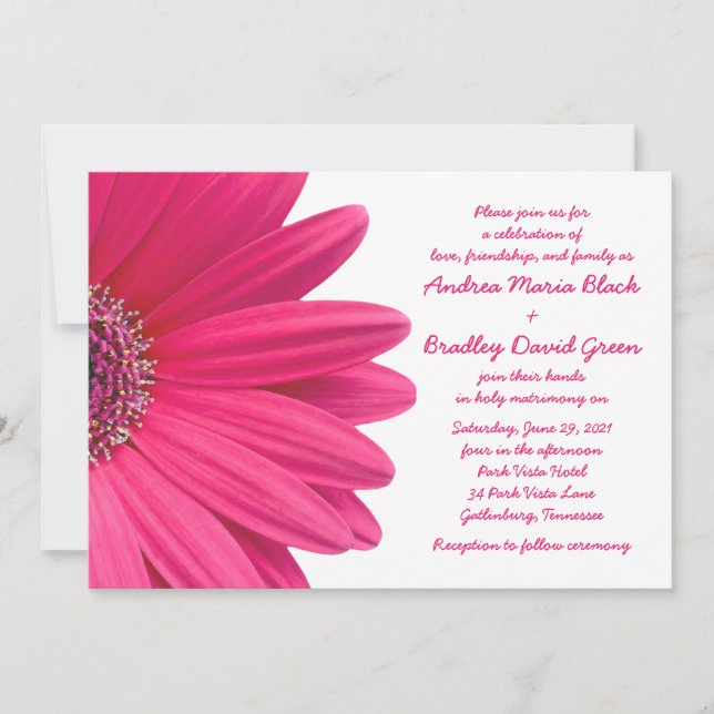 Invitación a la boda blanca de Gerbera Daisy (Anverso)