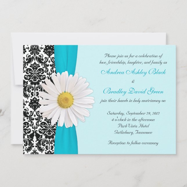 Invitación a la boda blanca de la caseta azul negr (Anverso)