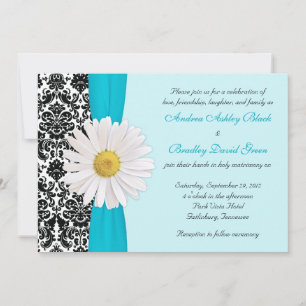 Invitación a la boda blanca de la caseta azul negr