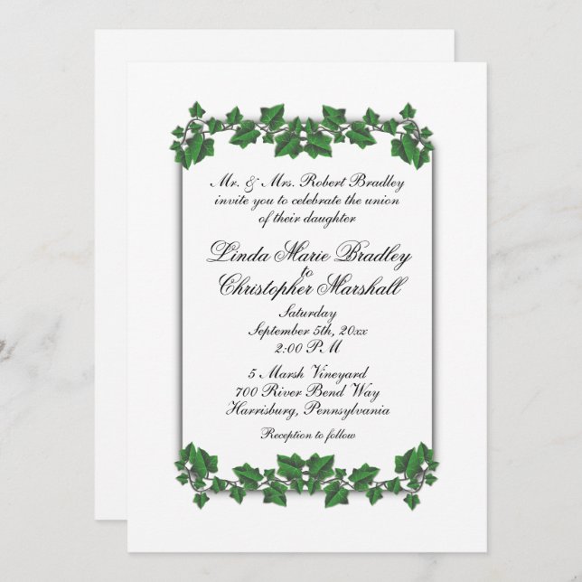 Invitación a la boda blanca de las hojas verdes (Anverso / Reverso)